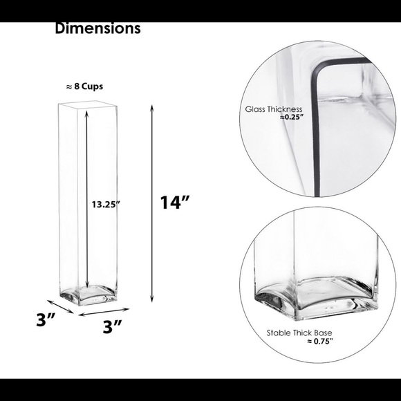 2-pcs | 12” inches L x 3” inches W Square Glass Block Vase - Picture 6 of 10